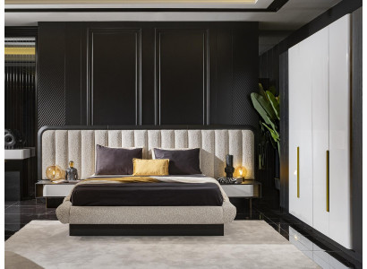 Elegantes schwarzes Holz-Bett mit Nachttischen im modernen Stil