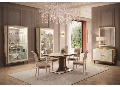Stilvolles Esszimmer Set 9 tlg (Esstisch+4x Stühle+2xVitrine+Konsole+Spiegel)