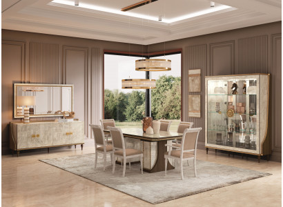 Modernes esszimmer Set 10 tlg (Esstisch+6x Stühle+Vitrine+Konsole+Spiegel)