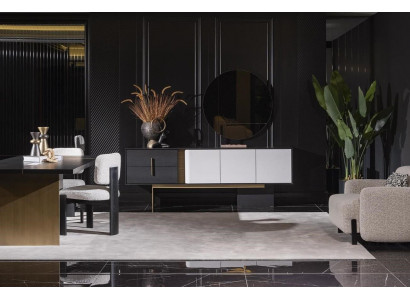 Elegantes Weißes 2-teiliges Esszimmer Set mit Sideboard und Spiegel