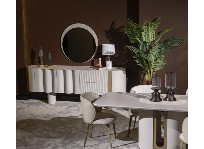 Elegantes Beiges Sideboard mit Spiegel aus Holz und Glas
