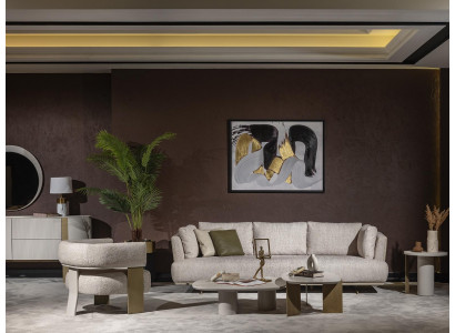Moderner Beigefarbener Wohnzimmer Set aus Textil und Holz