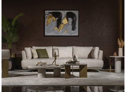 Modernes beiges 4-Sitzer-Sofa aus Holz und Textil