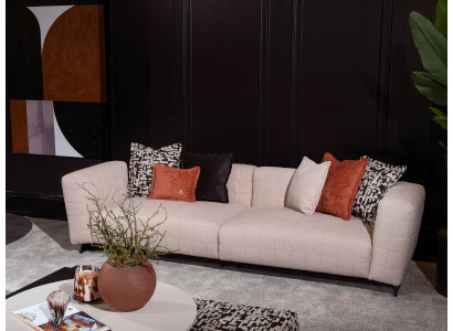 Modern beige Textilsofa 4-Sitzer mit Holzrahmen
