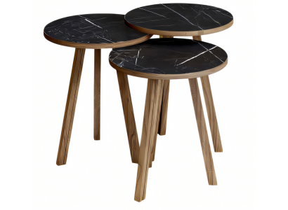 Elegantes schwarzes Couchtisch-Set aus Holz im modernen Design