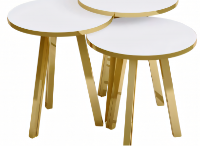 Weißes Holz-Metall Couchtisch-Set modern elegant
