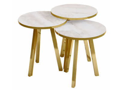 Elegantes Beiges Holz- und Metall Couchtisch-Set im modernen Stil