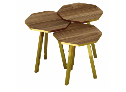 Elegantes braunes Couchtisch-Set aus Holz und Metall