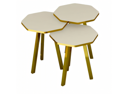 Elegantes weißes Couchtisch-Set aus Holz und Metall im modernen Stil