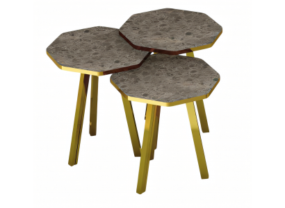 Elegantes graues Couchtisch-Set aus Holz und Metall