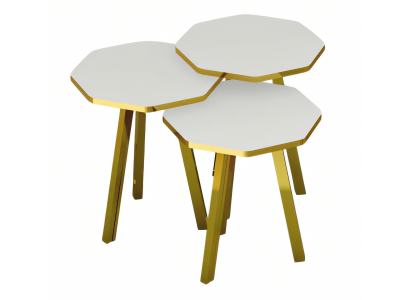 Elegantes Weißes Couchtisch-Set aus Holz und Metall in Modernem Design