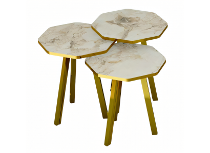 Elegantes Beiges Holz-Metall Couchtisch-Set für modernes Wohnzimmer