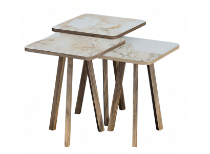 Couchtisch-Set aus Holz in Beige, eleganter moderner Stil