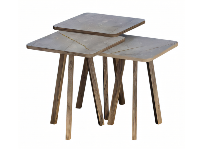 Grauer Holz Couchtisch-Set Modern Elegant