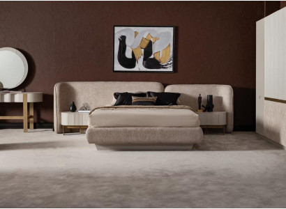 Elegantes Beiges 3-teiliges Schlafzimmer-Set aus Holz und Textil
