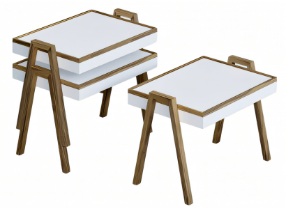 Elegantes weißes Couchtisch-Set aus Holz im modernen Design