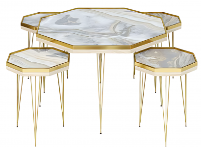 Wohnzimmer-Set Grau und Gold aus Edelstahl und MDF modern und elegant