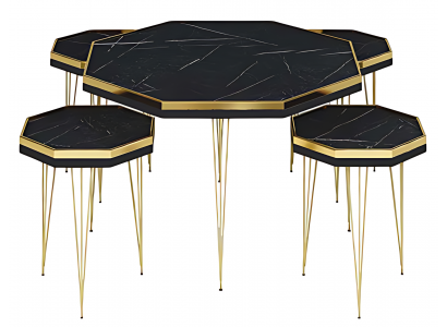 Elegantes Wohnzimmer-Set in Schwarz aus MDF und Edelstahl