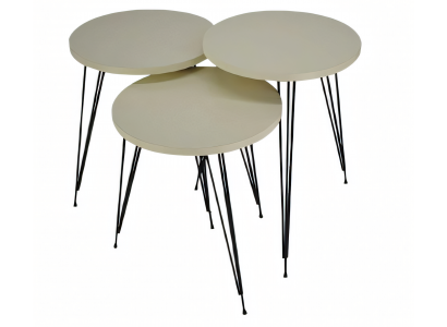 Elegantes Beigefarbenes Couchtisch-Set aus Holz und Metall