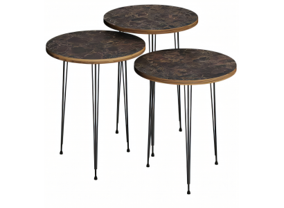 Elegantes braunes Couchtisch-Set aus Holz und Metall