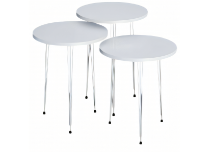 Elegantes weißes Couchtisch-Set aus Holz und Edelstahl