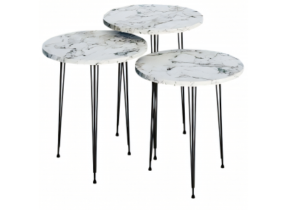 Elegantes weißes Couchtisch-Set aus Holz und Metall im modernen Stil