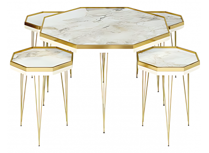 Elegantes weißes Wohnzimmer-Set aus MDF und Edelstahl