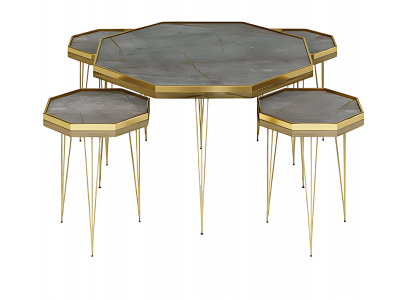 Elegantes Wohnzimmer-Set in Grau aus MDF und Edelstahl