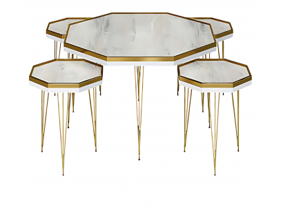 Elegantes weißes Wohnzimmer-Set aus MDF und Edelstahl