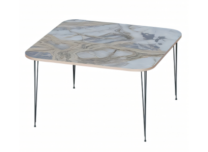 Mehrfarbiger Holz-Edelstahl Couchtisch modern elegant