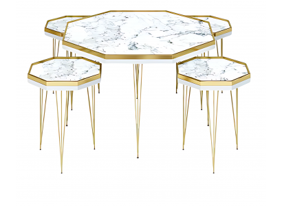 Elegantes weißes Wohnzimmer-Set aus MDF und Edelstahl in modernem Stil