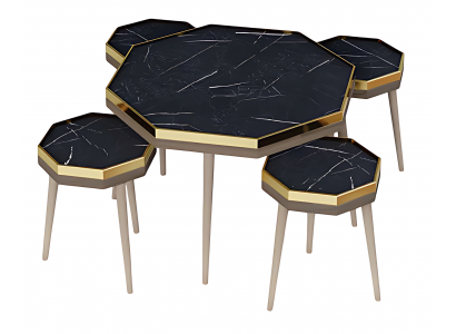 Elegantes Wohnzimmer-Set Schwarz Holz Edelstahl Modern