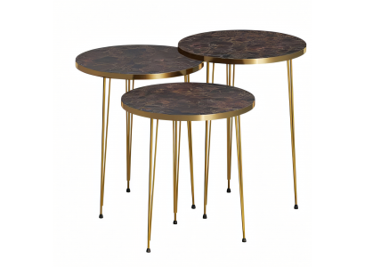 Elegantes braunes Couchtisch-Set aus Holz und Edelstahl
