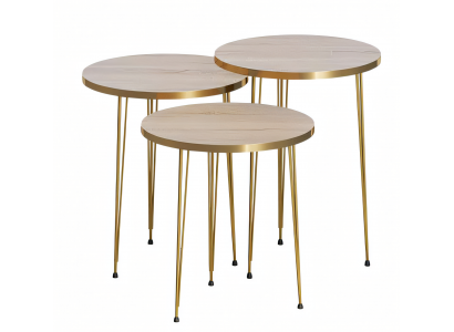 Elegantes braunes Couchtisch-Set aus Holz und Edelstahl