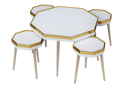 Elegantes weißes Wohnzimmer-Set aus Holz und Edelstahl