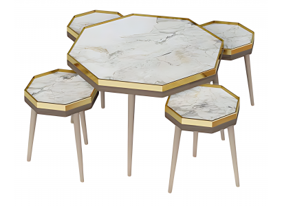Elegantes Wohnzimmer-Set in Weiß aus Holz und Edelstahl