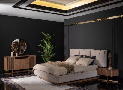 Stilvolles braunes Holz-Möbelset für Schlafzimmer mit Bett