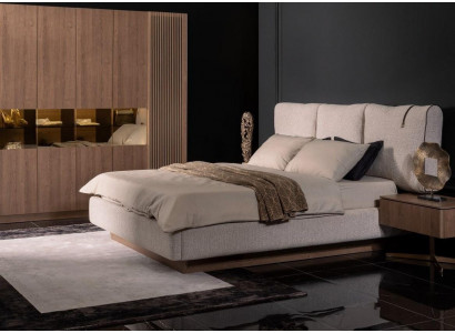 Graues Holz Textil Bett Modern Elegant Schlafzimmer