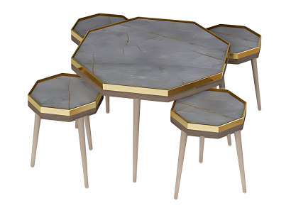 Elegantes Wohnzimmer-Set Grau Holz und Edelstahl Modern Design