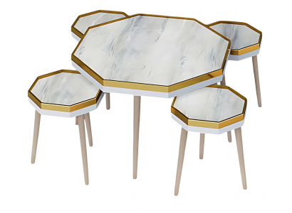 Elegantes weißes Wohnzimmer-Set aus Holz und Edelstahl im modernen