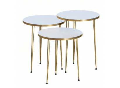 Elegantes weißes Couchtisch-Set aus Holz und Edelstahl