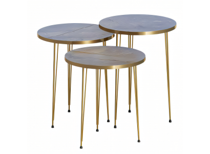 Elegantes graues Couchtisch-Set aus Holz und Edelstahl