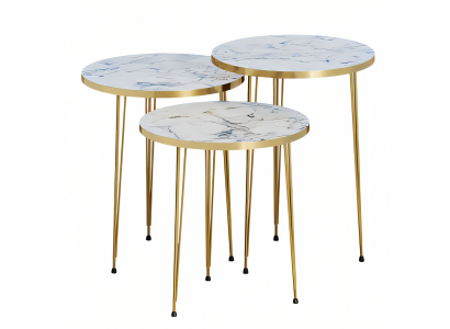 Elegantes Beiges Couchtisch-Set aus Holz und Edelstahl
