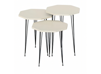 Elegantes weißes Couchtisch-Set aus Holz und Metall im modernen Stil