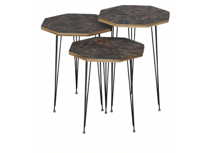 Elegantes braunes Couchtisch-Set aus Holz und Metall