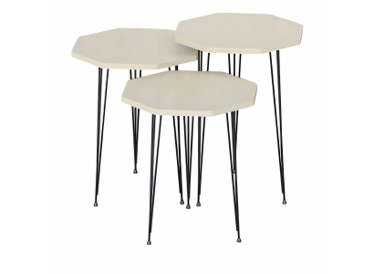 Elegantes weißes Couchtisch-Set aus Metall und Holz für modernes