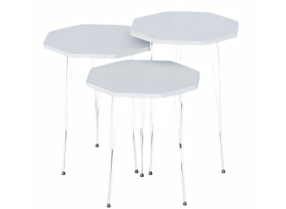Elegantes weißes Couchtisch-Set aus Holz und Edelstahl