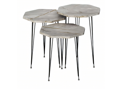 Elegantes graues Couchtisch-Set aus Holz und Metall