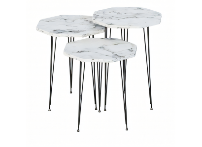 Elegantes weißes Couchtisch-Set aus Holz und Metall im