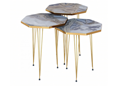 Moderner grauer Couchtisch aus Holz und Edelstahl